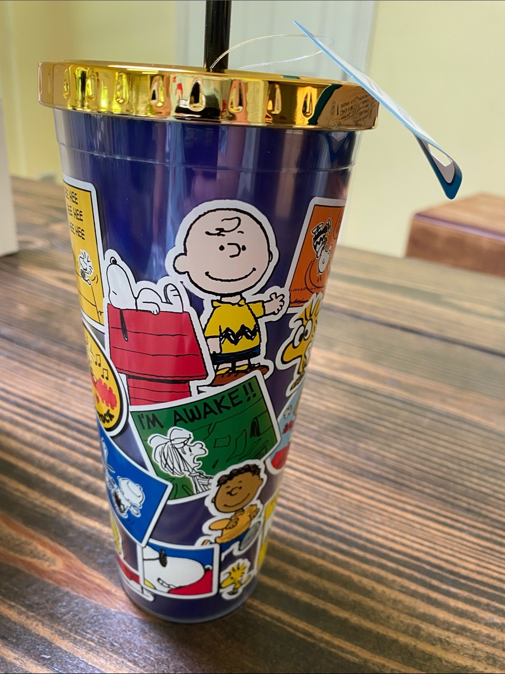 Peanuts Navy Blue Tumbler with Gold Lid NIB